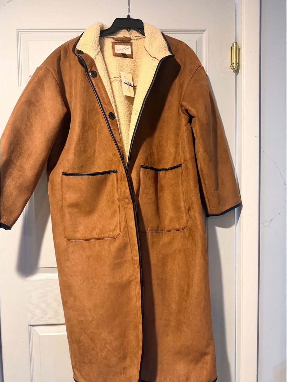 Universal Thread Women's Faux Suede Long Coat with Sherpa Lining, Size Large
